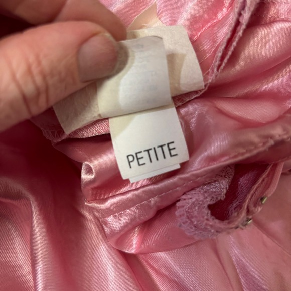 Vintage 80s Pink Lace Puff Sleeve Satin Dress Bow Back Formal Petite Small Prom - Picture 7 of 11